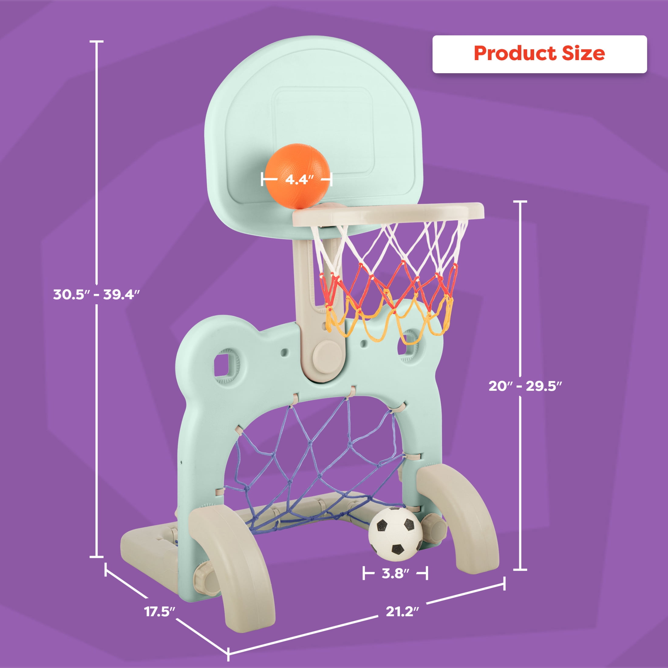 Hey Play 2-in-1 Adjustable Toddler Basketball Hoop and Soccer Goal (Blue)