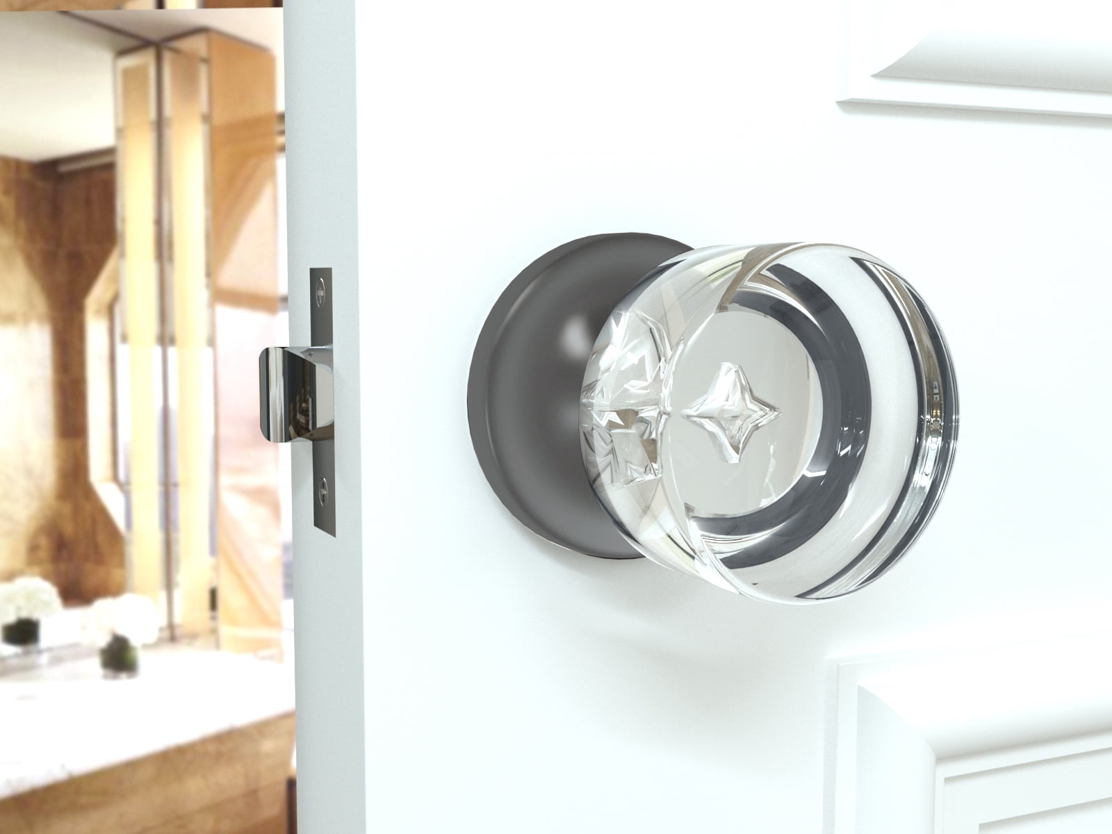 Passage Round Crystal Door Knobs Dark Grey Round Rosette