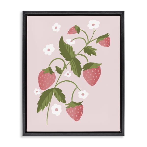 Stupell Industries Pastel Strawberries Branch Black Framed Floater Canvas Wall Art, design by Paige Sredenschek