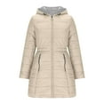 thumbnail image 5 of TKLPEHG Long Winter Coats for Women Fleece Lined Puffer Jacket Long Sleeve Hooded Waterproof Thicken Parka Outwear with Zip Pockets (Beige,S), 5 of 9