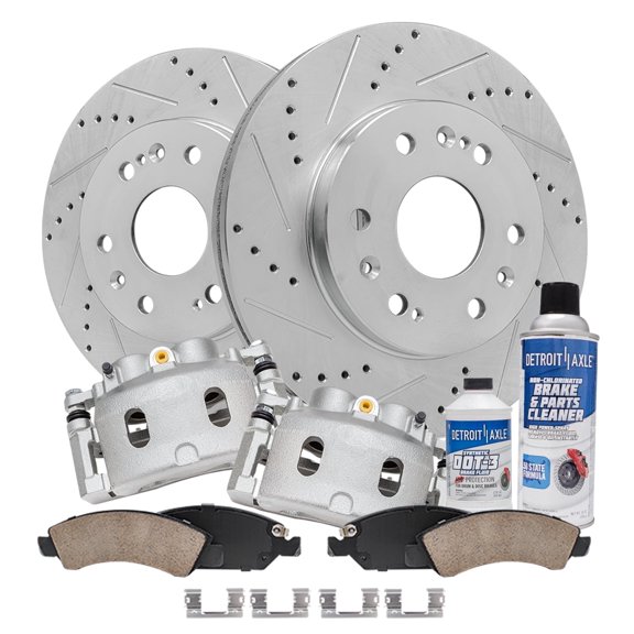 Detroit Axle - 8pc Front Brake Kit for Cadillac XTS Escalade ESV EXT, Chevy GMC Silverado Suburban Express Sierra Savana Yukon XL 1500 Tahoe Avalanche, Drilled Brake Rotors Brake Pads Brake Calipers