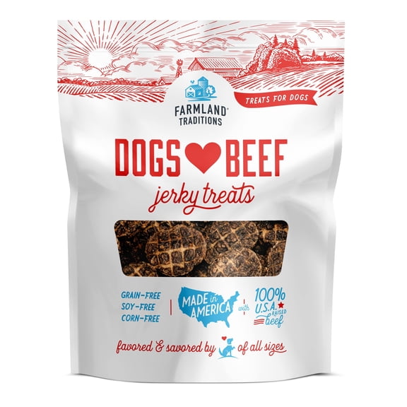 Farmland Traditions Dogs Love Beef Jerky Dog Treats with Only 4 Ingredients and No Fillers, 13.5 Ounce Bag