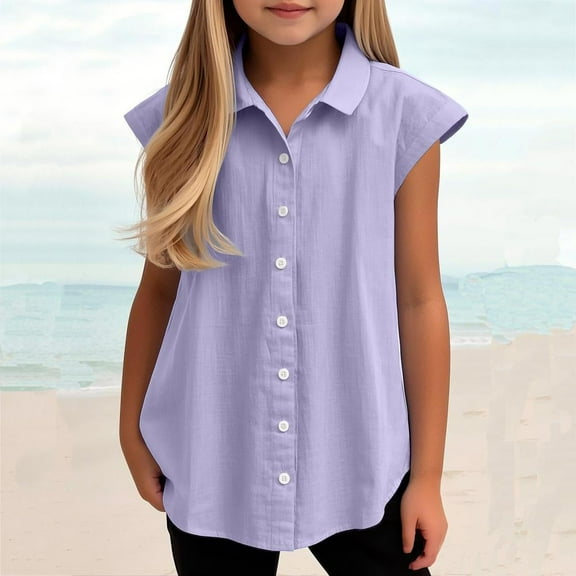 Girls Shirts, Boys Plus Size Turn Down Collar Short-sleeved Shirts Kids Loose Tunic Aged 3-14