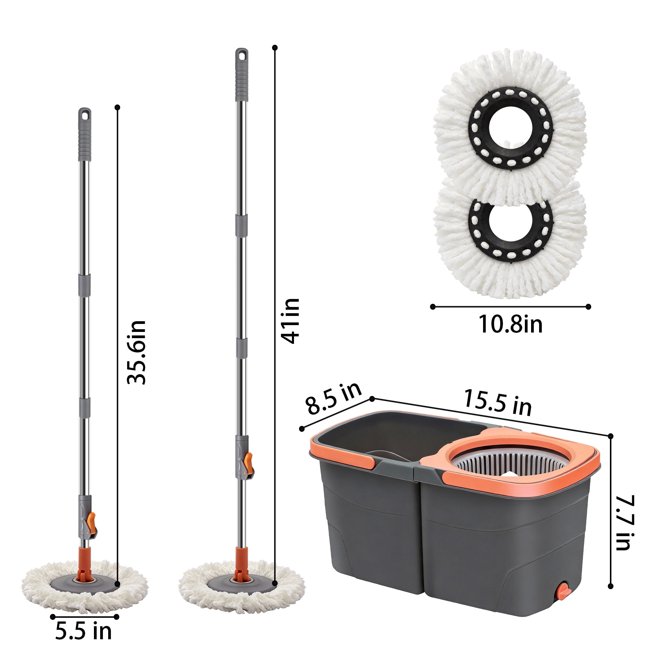 GARITIN Spin Mop and Bucket, Microfiber Mop with Wringer, Hands-Free Auto-Spin Drying, Dual-Bucket Floor Cleaning System for Hardwood Tile Marble