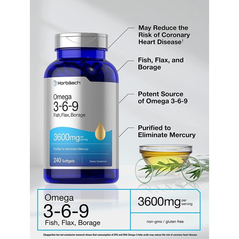 Horbaach, Triple Omega 3-6-9 Softgels, 240 ct, From Fish, Flaxseed, Borage  Oils - Walmart.com