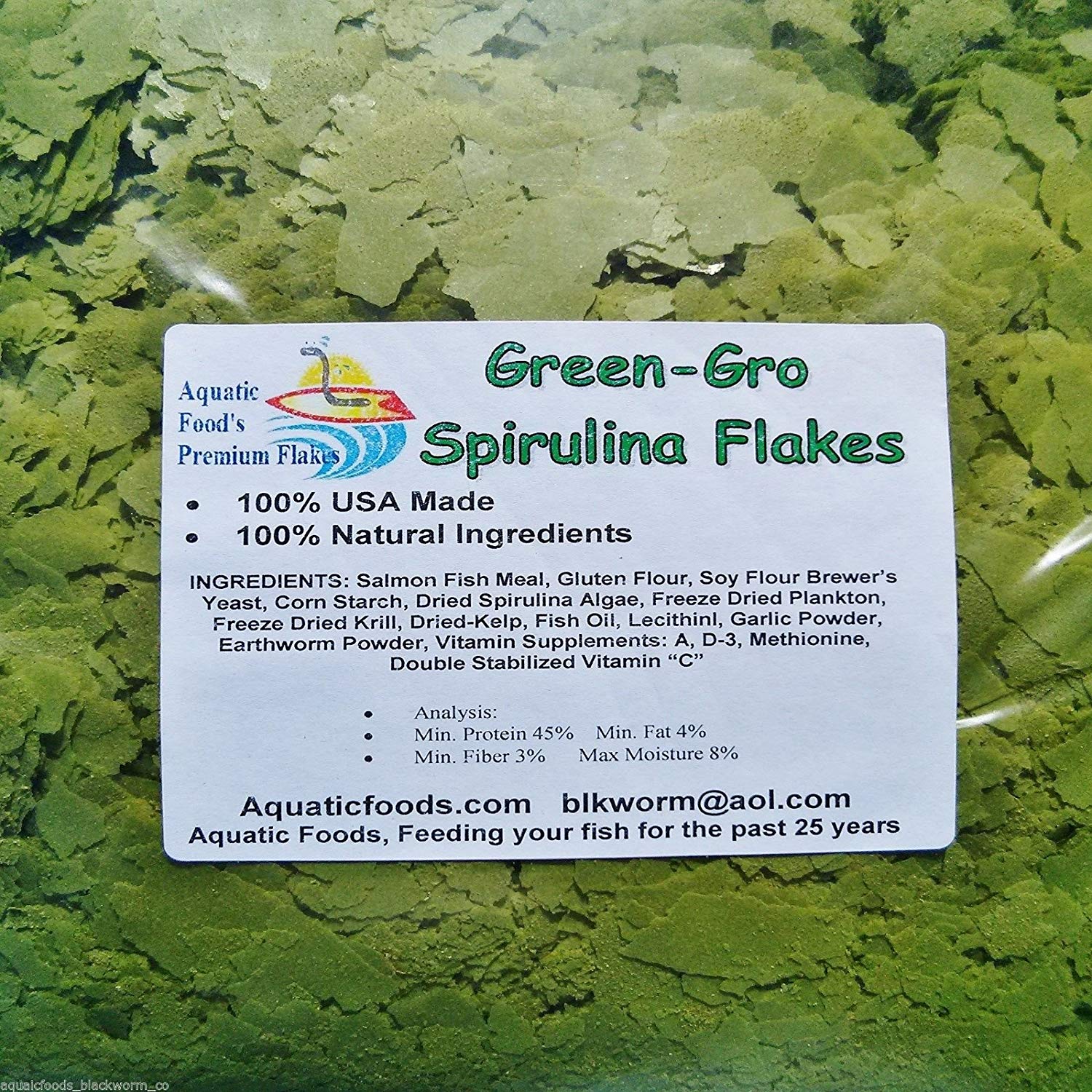 Aquatic Foods Spirulina Green Gro Flakes - Premium Tropical Fish Foods - 1-lb