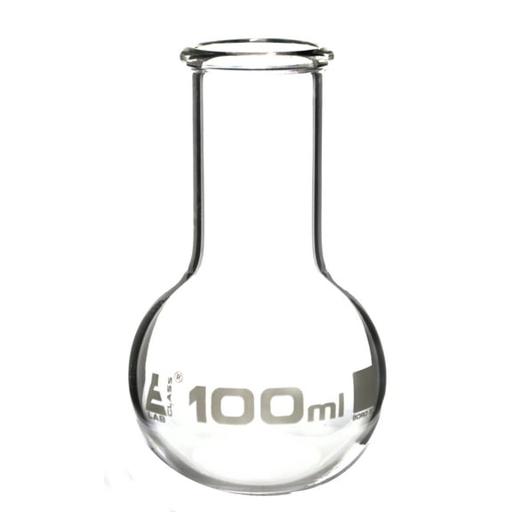 Boiling Flask - Florence, Flat Bottom, Wide Neck with Beaded Rim 100ml, Premium Borosilicate 3.3 Glass - Eisco Labs