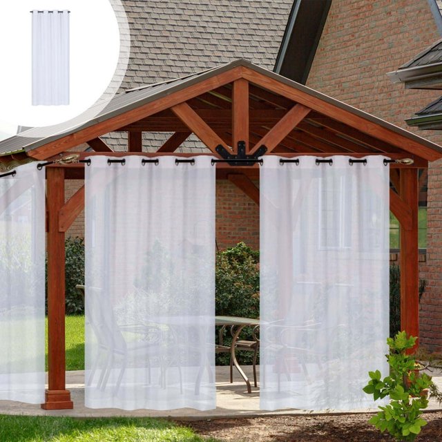 HAOAN Rideau Extérieur pour Patio Beige Aspect Lin Semi-Transparent Rideaux Imperméables Filtrant la Lumière Voile à Illets pour Pergola Balcon Piscine Intérieur W52 x L84