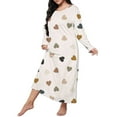thumbnail image 3 of Chemises de Nuit pour Femmes Grande Taille Robe de Nuit Décontractée pour Femmes Grande Taille Imprimé Cœur Manches Longues Col Rond Extensibilité Moyenne Nuisette Ample TG, 3 of 5