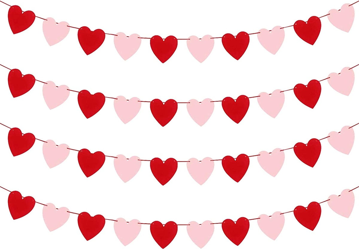 Valentine Day Decor Vintage Valentines Day Banner Rustic Valentine Garland Glittery Red Hearts on Rustic White Burlap