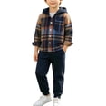 thumbnail image 2 of Stamzod Boys Sweatsuit Set 2 Piece Long Sleeve Flannel Plaid Shirt Hoodie and Jogger Pants Fall Winter 12 Month Boy Clothes Multicolor Y 70, 2 of 7