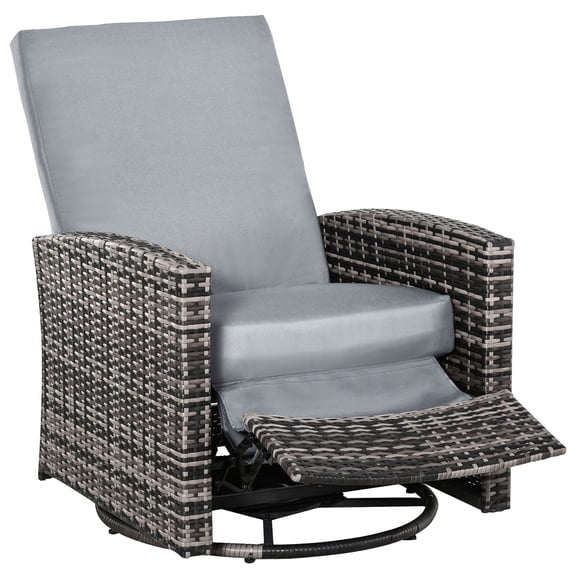 Outdoor Reclining Chair With 360° Swivel Function, Water Gray Cushions, And Lifting Footrest Recliner Chair, Swivel, For Porch Relaxation