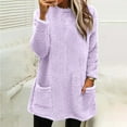 thumbnail image 2 of Bcresic Women's Sherpa Fuzzy Sweatshirts Long Sleeve Fleece Pullover Shirts Fall Winter Crewneck Faux Shearling Jumper Tunics Tops with Pockets Loose Comfy Soft Loungwear Outerwear,Purple,XX-Large, 2 of 6