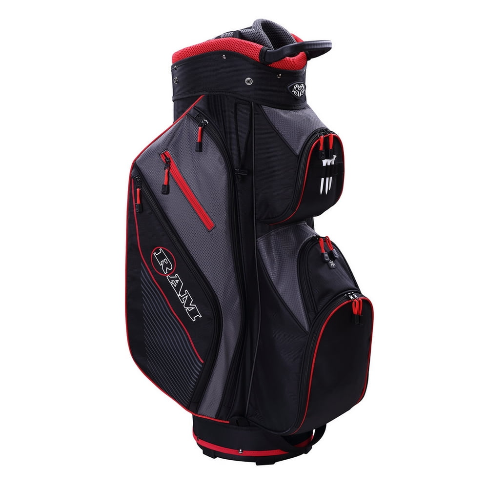 Ram Golf Lightweight Cart Bag with 14 Way Dividers Top Black/Grey/Red