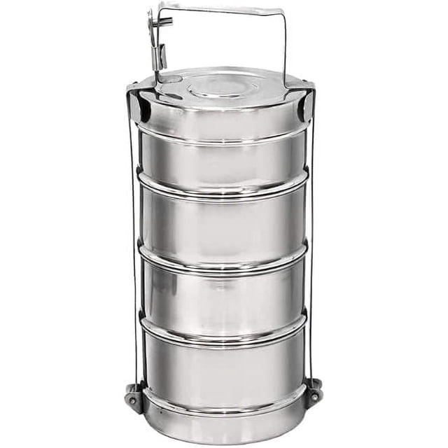 Stainless Steel Traditional Indian Lunch Box, Food Container,Indian Tiffin, Food storage container,Office Use (4 Tier_Design#-2 Lunch Box)