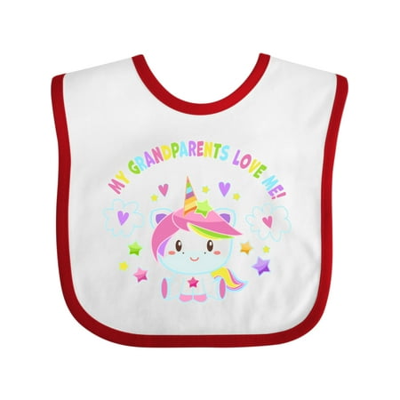 

Inktastic My Grandparents Love Me with Cute Rainbow Unicorn Gift Baby Boy or Baby Girl Bib
