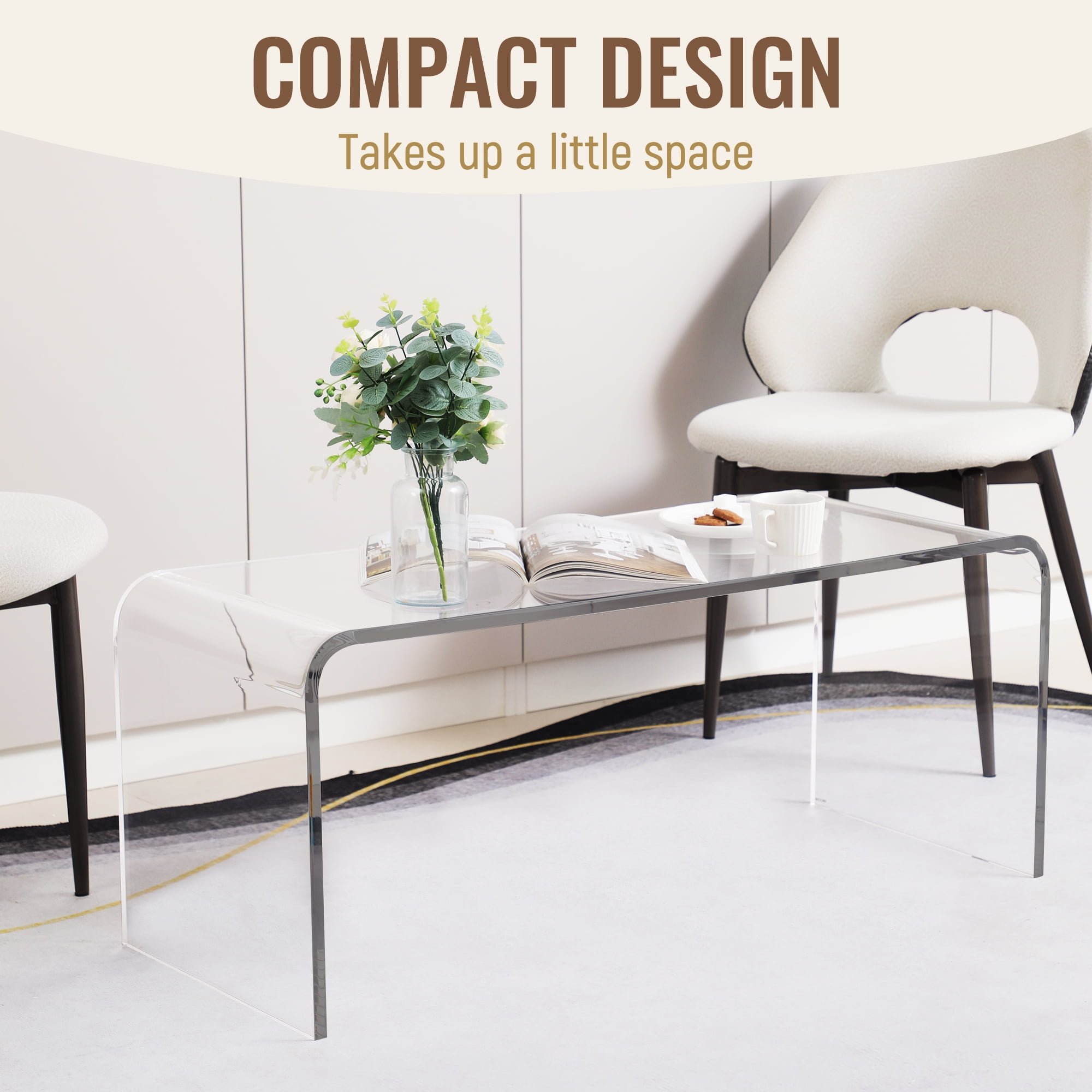 HOMCOM 39" Long Acrylic Waterfall Coffee Table for Living Room, Clear