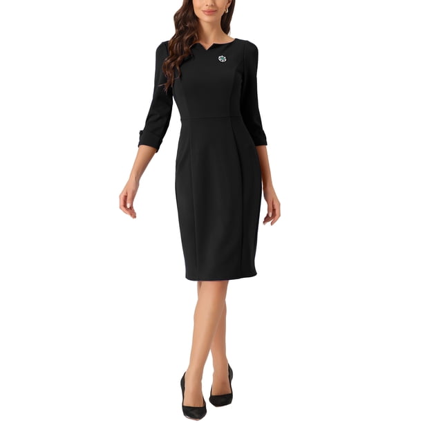 INSPIRE CHIC Vestido Vintage para Mujer de Manga 3/4 para Trabajar Vestidos Tipo Sheath XL Negro