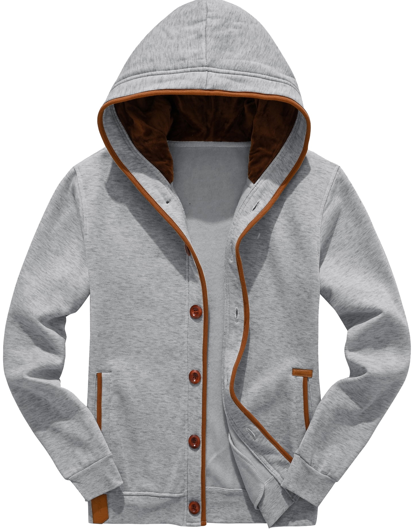 YuKaiChen Men's Fleece Hoodie Button-up Jacket Hooded Sweatshirt lightgrey  2XL - Walmart.com