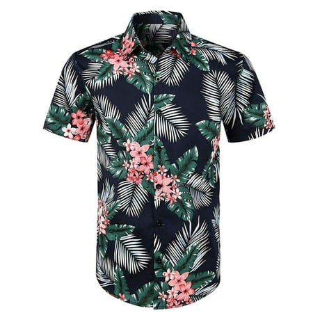 Leutsin Men Casual Printed Button Down Short Sleeve Shirt Hawaiian Top ...