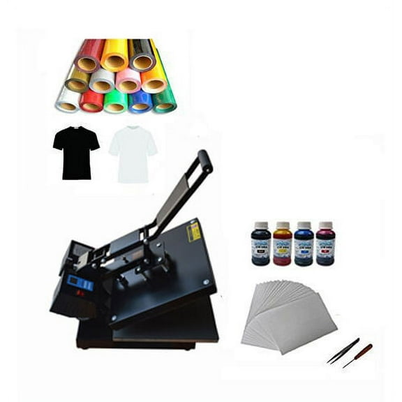 INTBUYING Electric Digital 15x15In Flat Heat Press Printer Vinyl Inks for T-shirt Hat Transfer Start-up Kit
