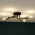 thumbnail image 2 of Rhine 15.75-in W LED Compatible Matte Black and Gold Brass Industrial Semi Flush Mount Ceiling Light Exposed Bulbs, 2 of 9