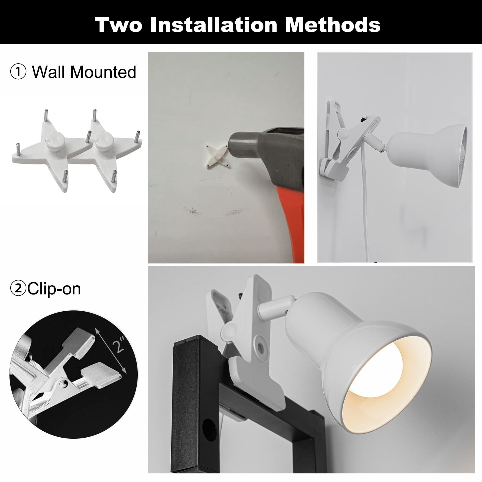 Kiven Clip on Lamp with Clamp Base and Adjustable Light Arm, Dimmable Desk Lamp with Timing Setting, E26 Socket(Bulb Not Included)