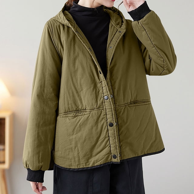 UPPADA Womens Fall Coats Cropped Puffer Jacket Oversized Black Short Puffy Winter Coat Ladies Fall Jackets Lightweight with Pockets,Plus Size All Weather Jackets Green,XL