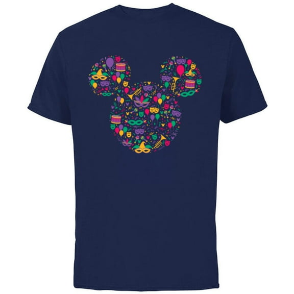 Disney Mickey Mouse Mardi Gras Carnival Holiday Icon - Short Sleeve Cotton T-Shirt for Adults - Customized-Navy