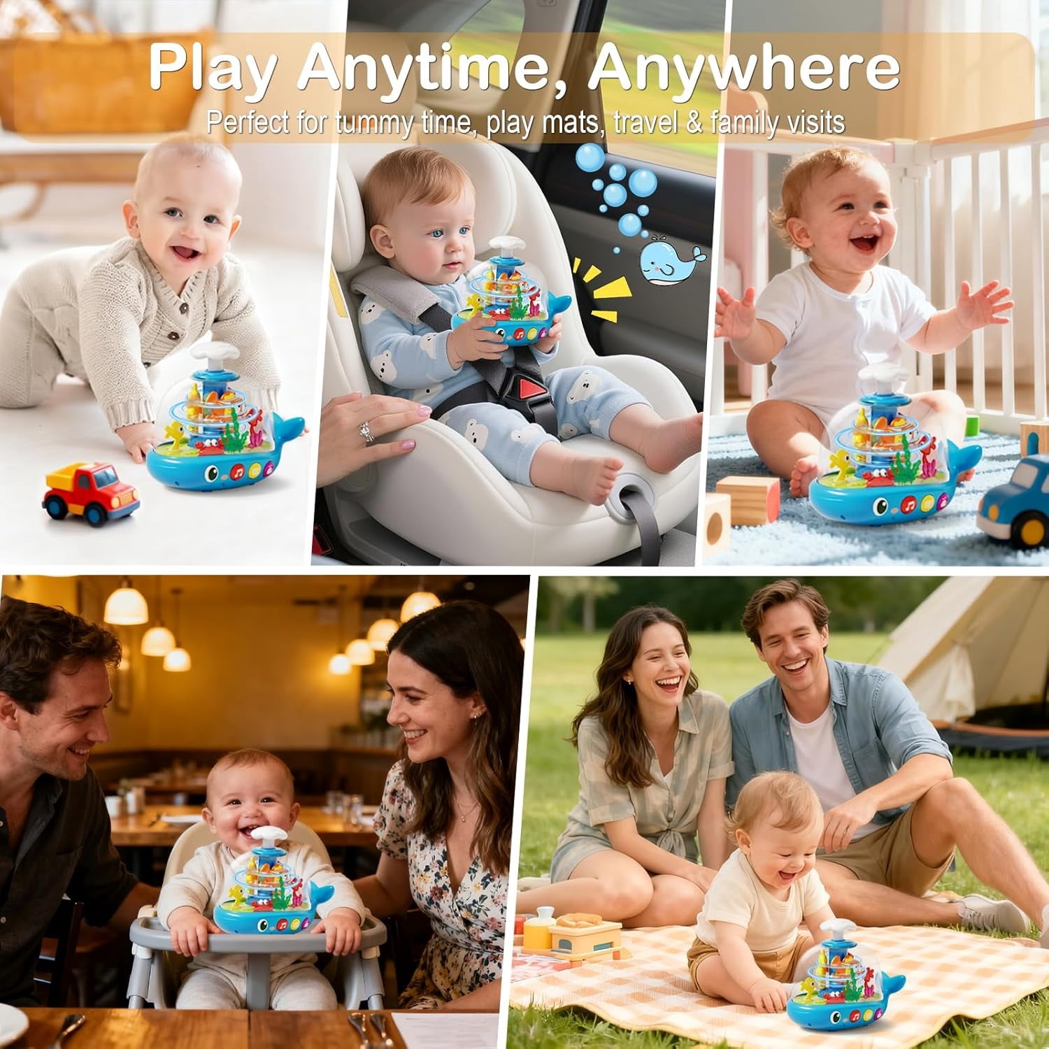 Aijohnny Baby Musical Aquarium Toy, Press to Glow & Spin Infant Toy, Newborn Gift for Kids 6-12 Months
