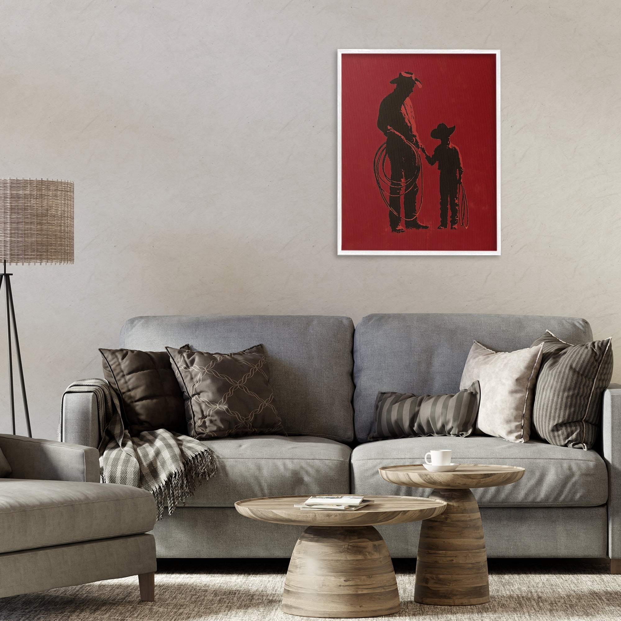 Burgundy Cowboy Father & Son White Framed Giclee Art, design by Arlington Prints
