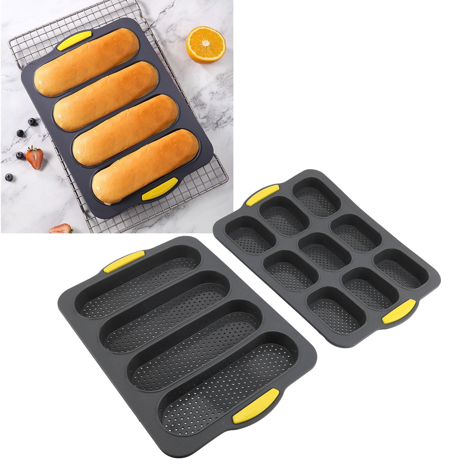 BIMZUC 9‑Grid French Bread Baking Set – Flexible Silicone Loaf Pan, 4‑Grid Bread Board, Brush & Spatula, Non‑Stick, Easy Release, Dishwasher & Microwave Safe
