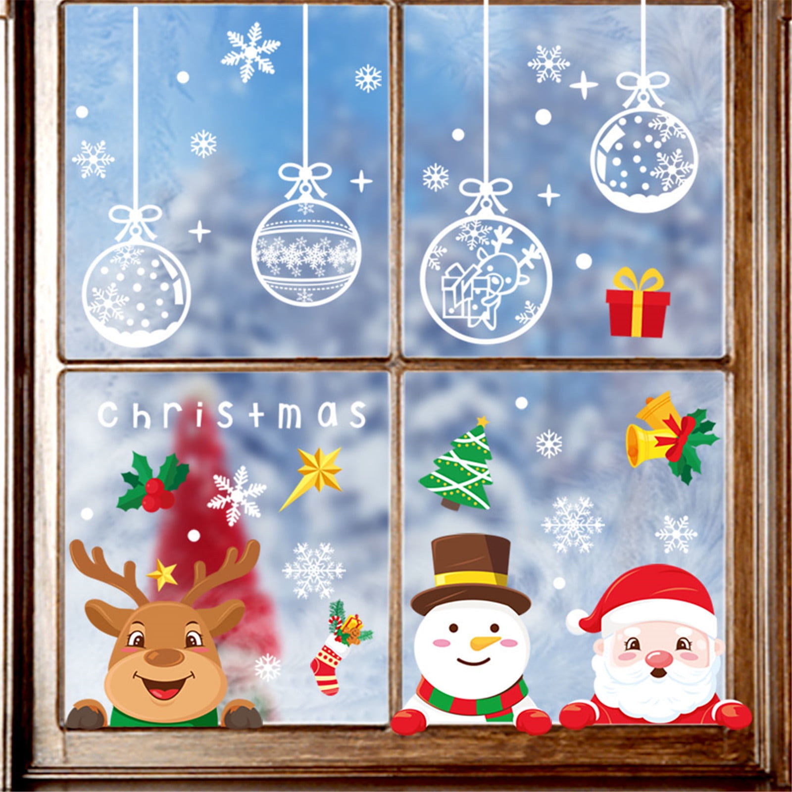 Christmas Window Decoration Stickers Snowman White Doves Snowflake Holly Xmas 