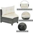 thumbnail image 6 of 8 Pieces Patio Half-Moon Sectional Furniture, Curved Outdoor Sofa Set, Beige Wicker Patio Conversation Sets with Glass Table, Side Tables and Cushions, 6 of 9