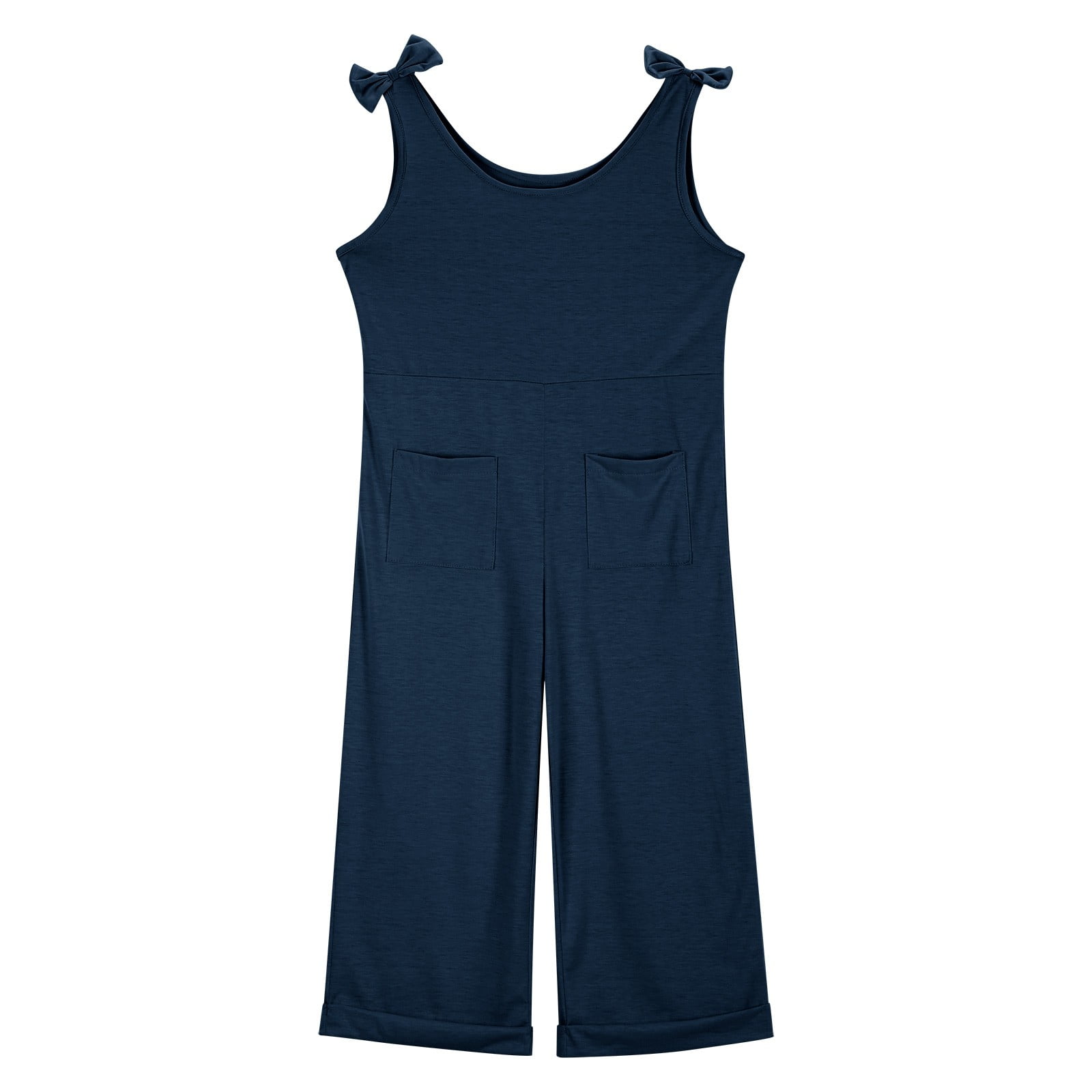 Haloumoning Girls Sleeveless Jumpsuit – Bowknot Strap Wide Leg Romper With Pockets, Casual Summer Fit 5-14 Years
