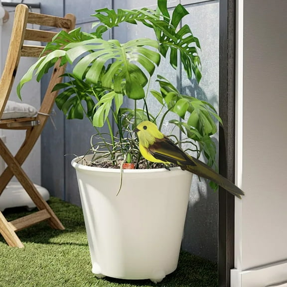 EWASWON Garden Decor Outdoor Small Yellow Resin Bird Statue Weatherproof Artificial Figurine for Fairy Garden Patio Flower Pot Lawn Decoration 2.3 Inch