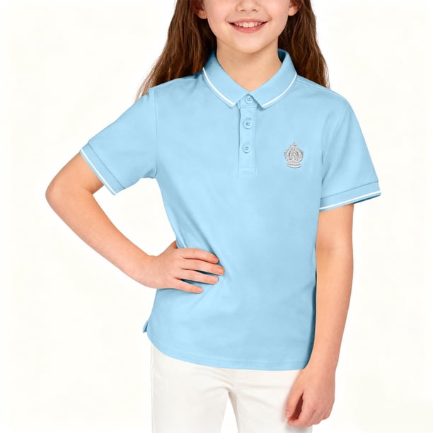 Odeerbi Camisas de Golf de Algodón Para Niños Botón de Solapa Bordado Camisas de Tenis de Manga Corta Uniforme Escolar