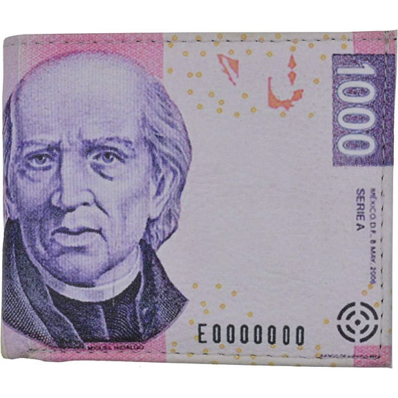 Men's Genuine Leather Bifold Multi Card ID Center Flap Wallet with Graphics 1000 Pesos