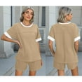 thumbnail image 7 of Save On Womens Summer Sets with Pockets Crewneck Short Sleeves T-Shirt Bermuda Shorts with Drawstring Waist Loose Fit Color Block Design Matching 2 Piece Sets, 7 of 7
