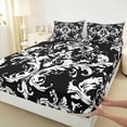 thumbnail image 3 of Manfei Retro Damask Jacquard Twin Sheet Sets,Baroque Flower Floral Twin Fitted Sheet,White Black Flat Sheet For Adult,Super Cozy Room Decoration,3-Piece, 3 of 7