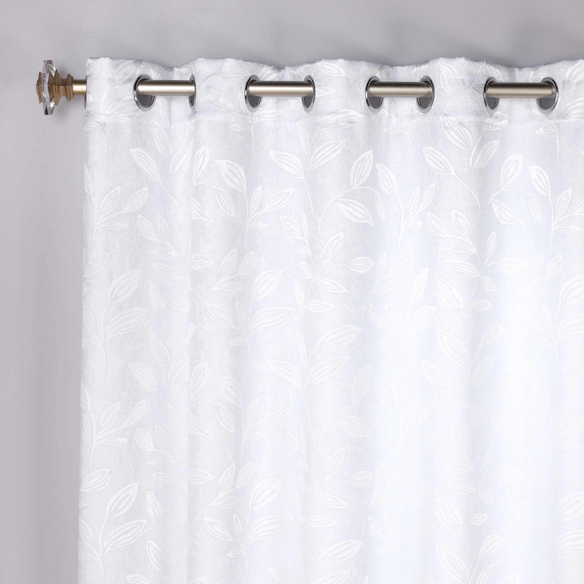 Superior Blackout Leaves Curtains Set of 2, Light Filtering Grommet Curtain Panel Set, White-White, 70"W x 84"L