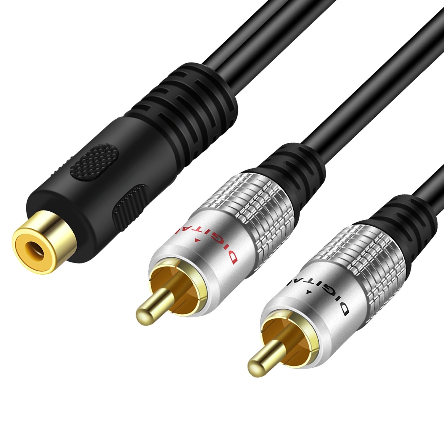 Premium RCA Y Adapter Cable Splitter (6 Inch) - RCAF to Dual RCA Y-Cable 1-Female to 2-Male Connector Wire Cord Plug Jack for Digital Audio or Subwoofer - (Stereo Female to Two RCA Mono Male) - image 1 of 7