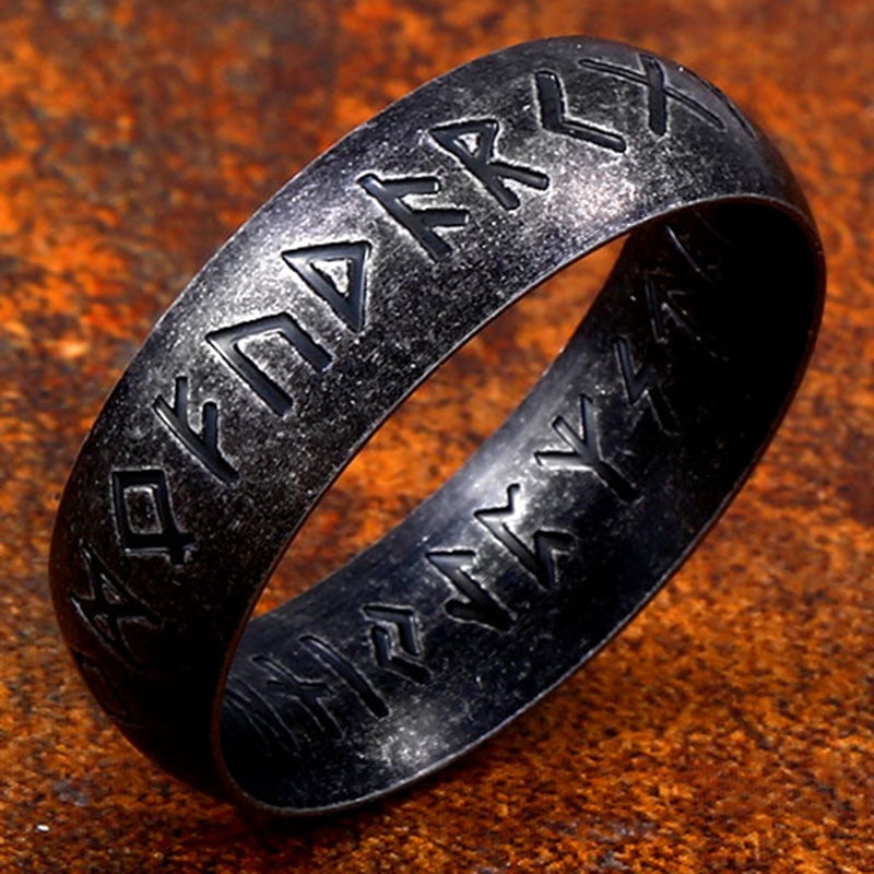 Buy Futhark Ring Nordic Viking Jewelry Black Norse Rune Rings for Men ...