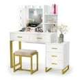 thumbnail image 6 of Makeup Vanity with Lights & Mirror, Large Vanity Desk Makeup Vanity Dressing Table with 9 LED Lights, 5 Drawers, Storage Shelves&Cushioned Stool for Bedroom by PAKASEPT, 6 of 10