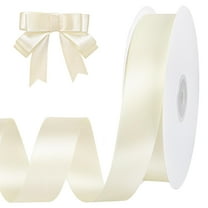 Double Faced Ivory Satin Ribbon 1 Inch Wide 60 Yards Long Cream Polyester Ribbon for Wedding Invitations Gift Bows Decor, White