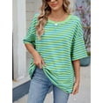 thumbnail image 2 of IWEMEK Women's Shirts Casual Summer Stripe T-Shirt Elbow Length Sleeve Drop Shoulder Tops Color Block Lightweight Pullover, 2 of 7