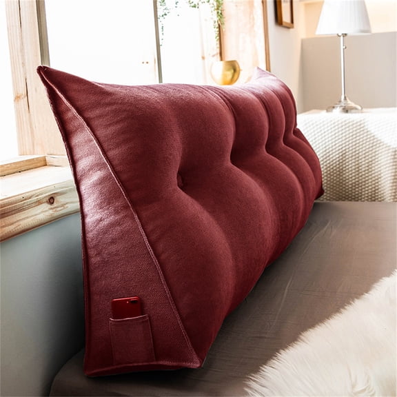 Denhf Headboard Pillow, Wedge Pillow Headboard with Removable Cover, Triangular Headboard Pillow for Bed Sofa Dorm, Daybed Pillows for Sitting, Reading and Working, 24" x 20", Red