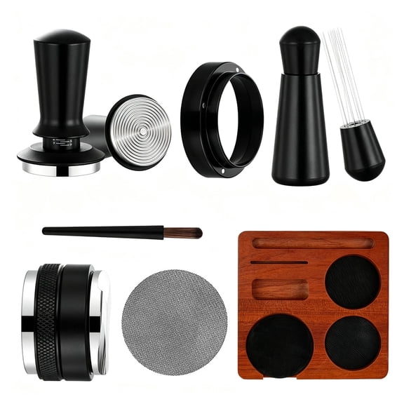 53mm Espresso Accessories Kit with WDT Tool Espresso Distribution Tool Coffee Tamper Dosing Funnel Puck Screen Tamping Station Brush Set for Barista Home Cafe
