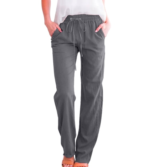 Women Pants High Waist Wide Leg Pants Casual Drawstring Elastic Trousers Comfy Straight Leg Long Pants With Pockets Female Stylish Trousers