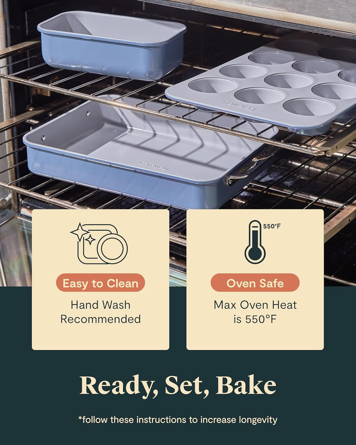 Caraway Nonstick Ceramic Bakeware Set (5 Pieces) - Baking Sheets, Assorted Baking Pans & Storage - Aluminized Steel Body - Marigold